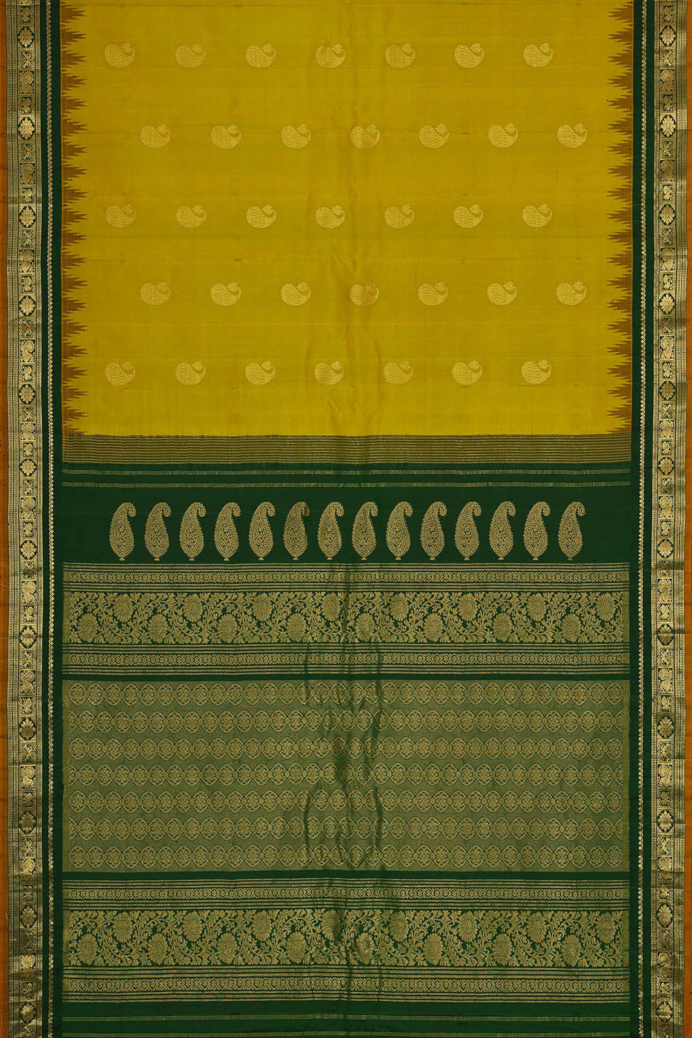 Image of Gadwal Silk Golden Green Saree